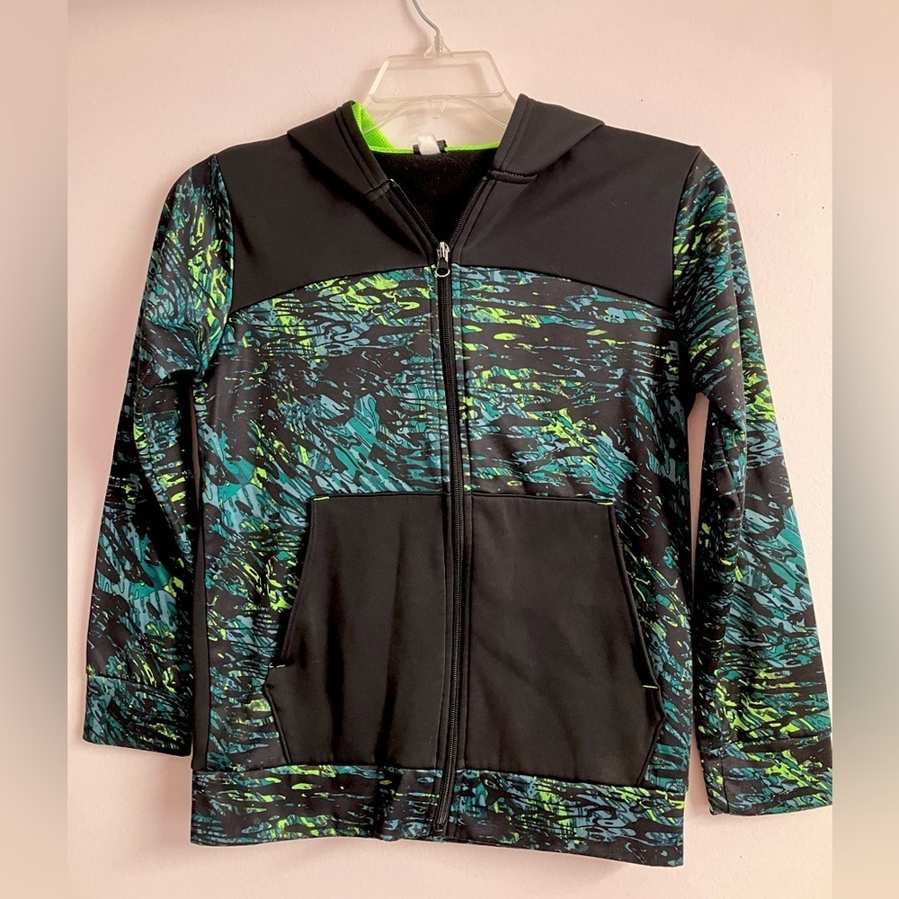 Boy’s Zip Up Hoodie, Large (12-14), Black/Neon Green,  Lightweight, C9 Champion